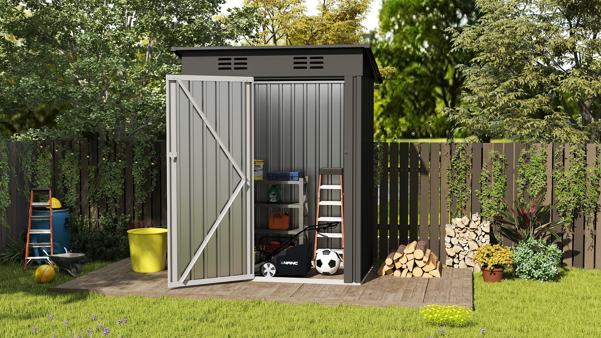 Amazon.com : DWVO Metal Outdoor Storage Shed 5x3ft, Lockable Tool