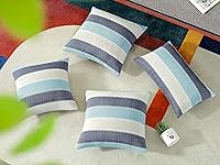 Vista 44 de AmHoo - Juego de 2 fundas de almohada decorativas para casa de campo, a rayas y a cuadros, juego de fundas de almohada de algodón y lino para sofá