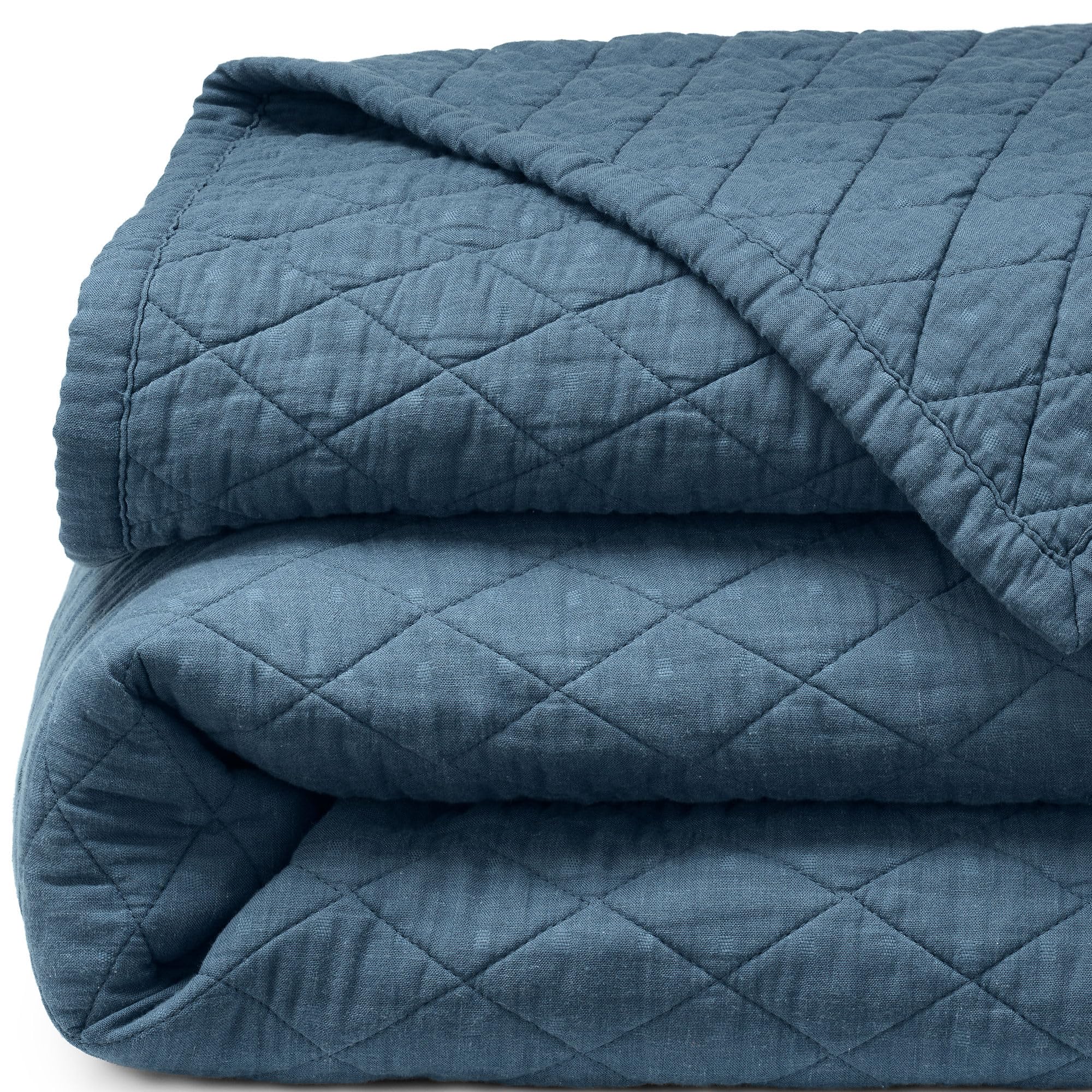 Lands' End Solid Diamond Double Voile Quilt Bering Sea Blue King