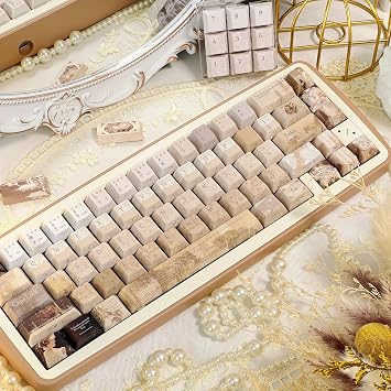 Retro Brown PBT Keycaps Set,Cherry Profile Vintage Oil-Painting Keycaps,Side Printed Shine-Through,5-Side Dye Sub,120Keys DoubleShot Custom Key Caps for Mechanical Gaming Keyboards (Dual-Printed)