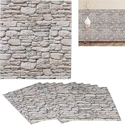 Muro Para Revestir Relaxdays Paneles Pared, Efecto Piedra, Set de 10, Autoadhesivos, Cortables a medida, 3D, 77x70 cm, Decoración, Gris