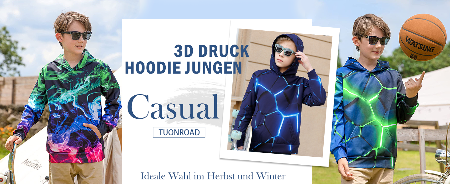 TUONROAD Felpa Uomo Ragazzo 3D Geometria Stampato Coulisse Tasche Felpa con Cappuccio Manica Lunga Sport Hoodies Pullover XL