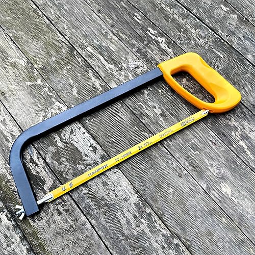 Miniatura 5 de Marco de sierra de alta tensión de 12 pulgadas con hoja bimetálica de 24 TPI, sierra de mano adecuada para metal, madera, PVC, carpintería