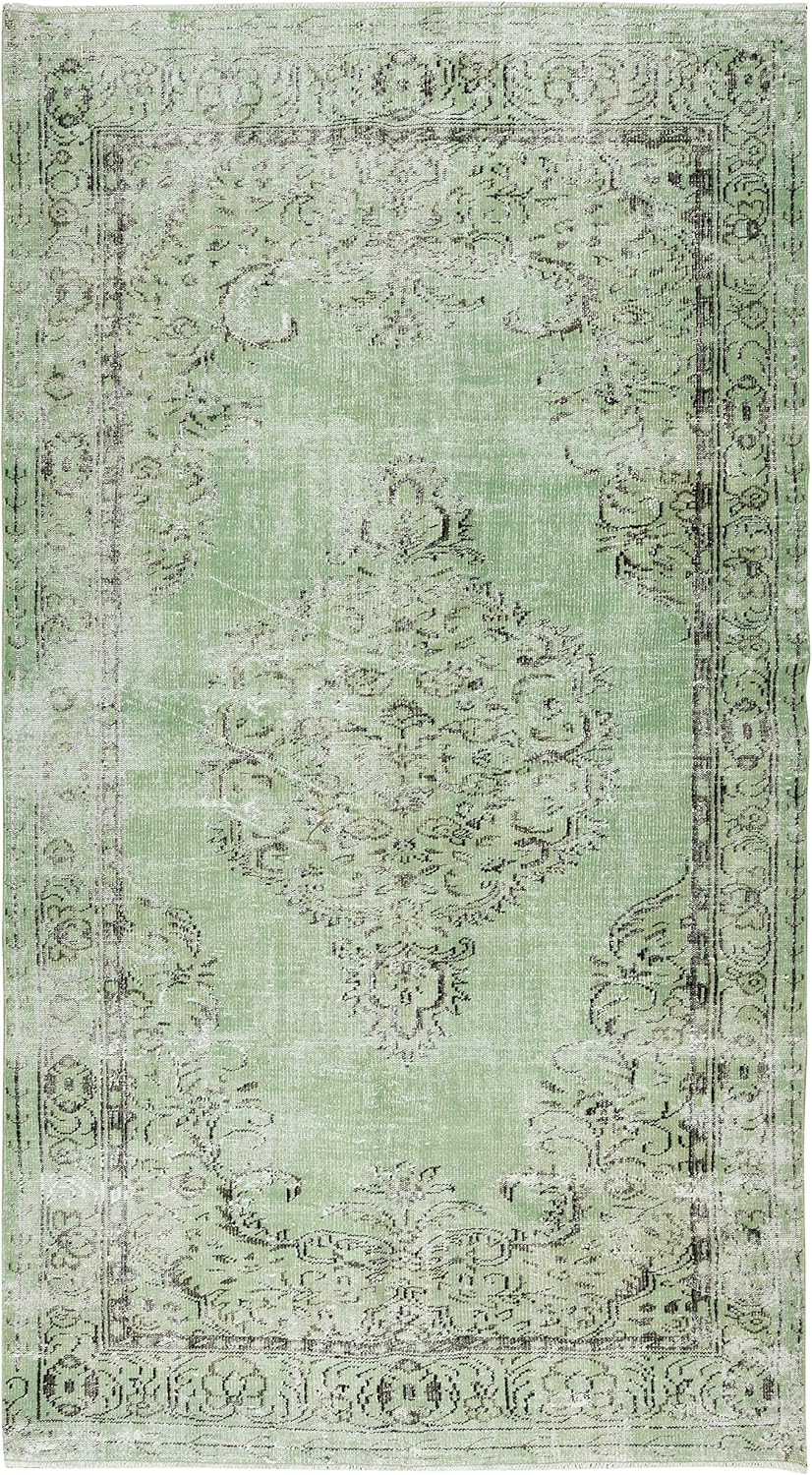 5.8x9.9 Ft Green Over-Dyed Floor Rug, Hand Knotted Turkish Vintage Wool Carpet