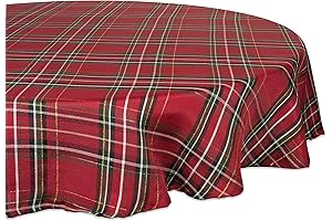 Red Tartan Plaid 70" Round Metallic Fabric Christmas Tablecloth