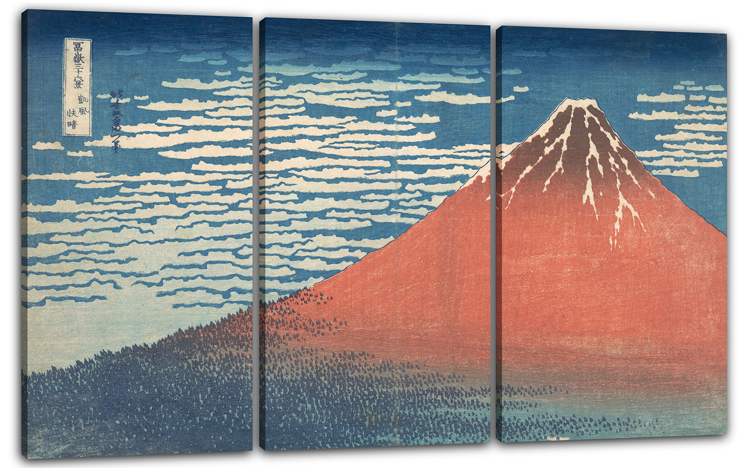 Printed Paintings Leinwand 3-teilig(120x80cm): Katsushika Hokusai - Südwind, klarer Himmel (Gaifū