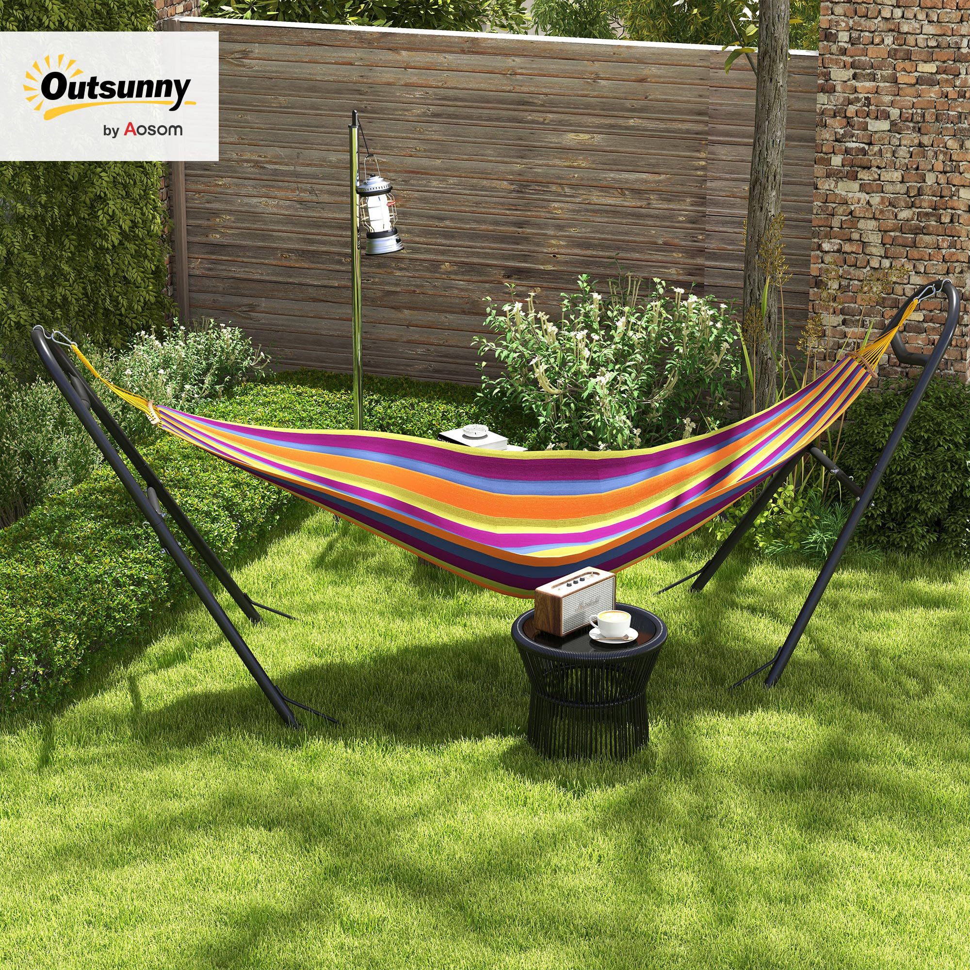 Outsunny Support de Hamac pour 2 Personnes, Cadre Métal Portable Réglable, Résistant aux Intempéries, Capacité 250 kg, Noir