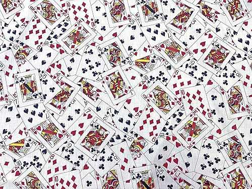 AMORNPHAN Casino Poker de 44 pulgadas, colores clásicos con juego de cartas, patrón de suerte de juego impreso en tela de algodón blanco para