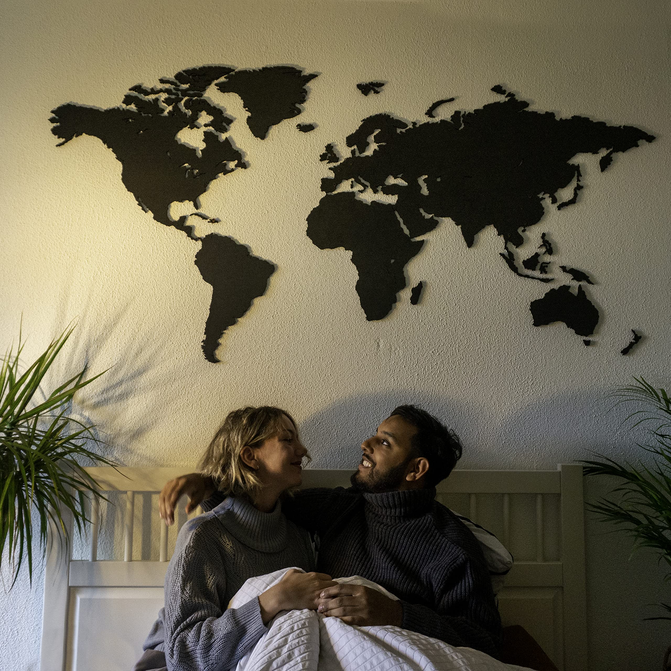 Mappa del mondo in legno - Nero - ExtraLarge (185 x 92 cm) - Decorazione per la casa - Decorazione murale - Decorazione da parete in legno - Mappa del mondo in legno