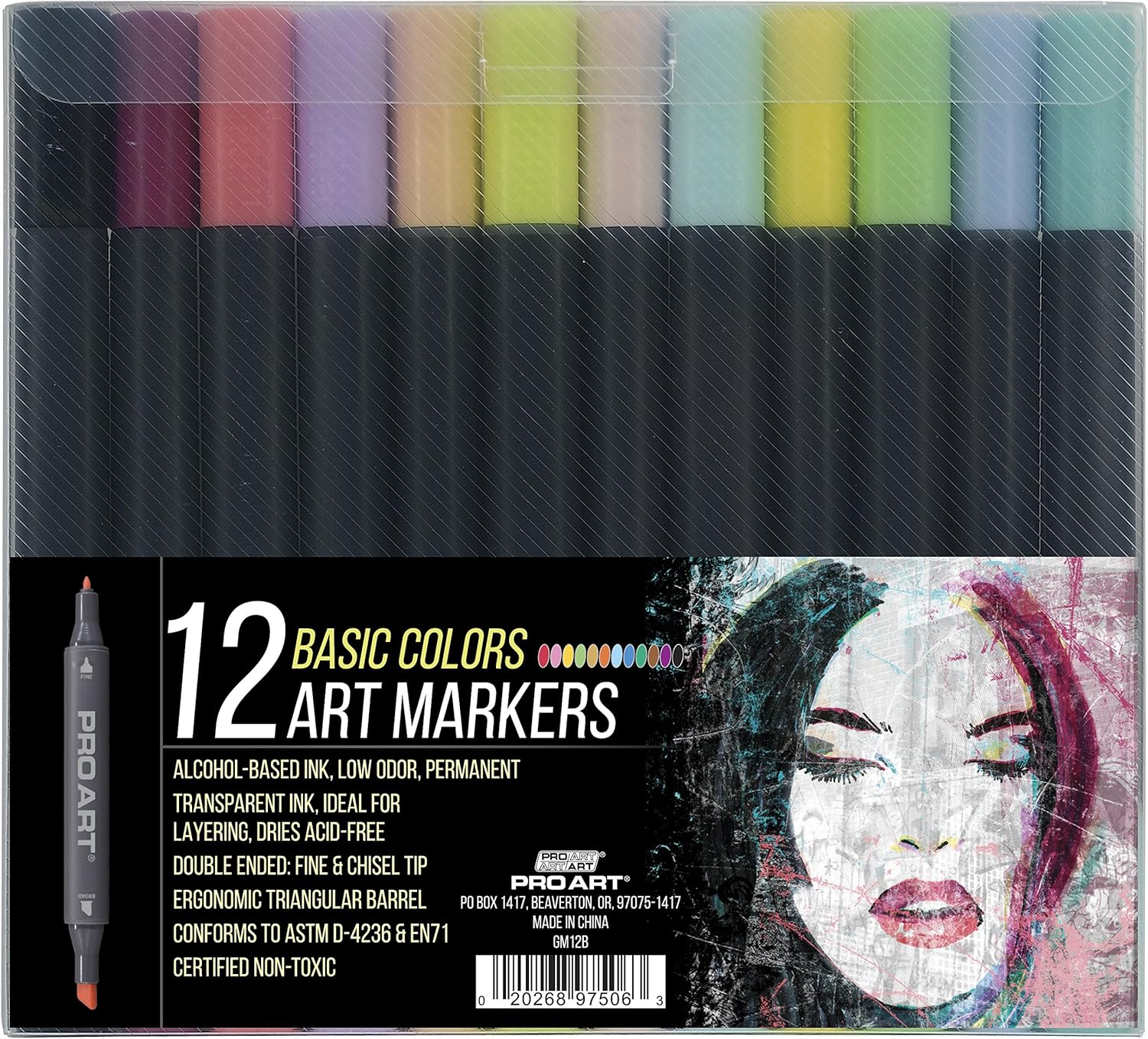 Pro Art 12 Color Graphic Art Marker Set, Basic Colors