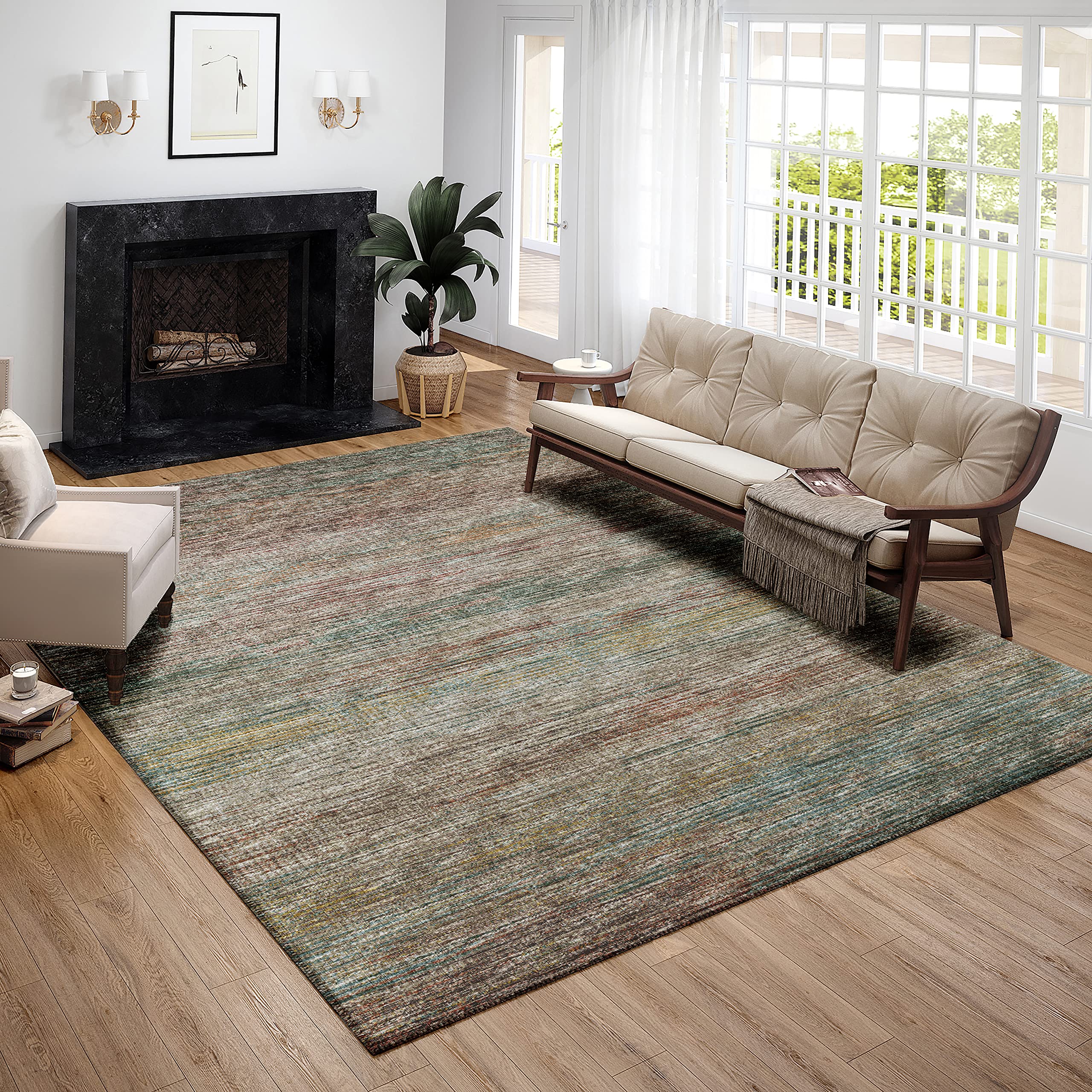 Addison Rugs Marston 8' x 10' Transitional Multi Indoor Outdoor Area Rug, Stain Resistant, Machine Washable, Non Shedding, Bedroom, Living Room,