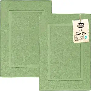 Utopia Towels Cotton Banded Rug, Bath Mats, Not a Bathroom Rug, 21 by 34 Inches, 100% Ring Spun Cotton, Highly Absorbent Shower Bathroom Floor Mat, Sage Green, 2 Pack