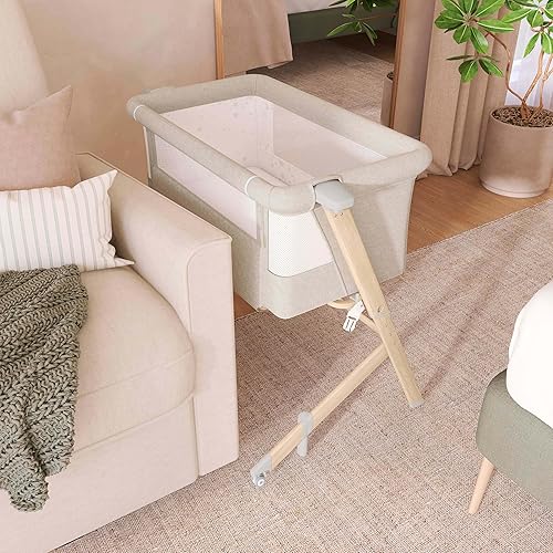 Miniatura 7 de Evolur Moisés estelar y cama de noche, fácil de plegar y transportar, ligero y portátil, altura ajustable, almohadilla de colchón incluida, beige