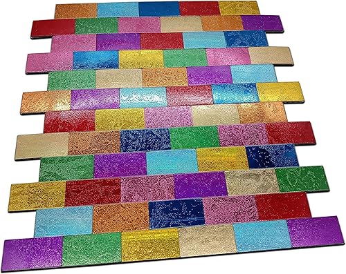 Miniatura 2 de XUANINY Azulejos de 11 hojas para salpicaduras de despegar y pegar, superficie de aluminio de metro, adhesivo de pared de color arcoíris para sala