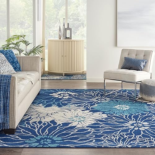Nourison Passion Navy/Ivory 8' x 10' Area Rug, Floral, Farmhouse, Easy Cleaning, Non Shedding, Bed Room, Living Room, Dining Room, Kitchen (8x10)
