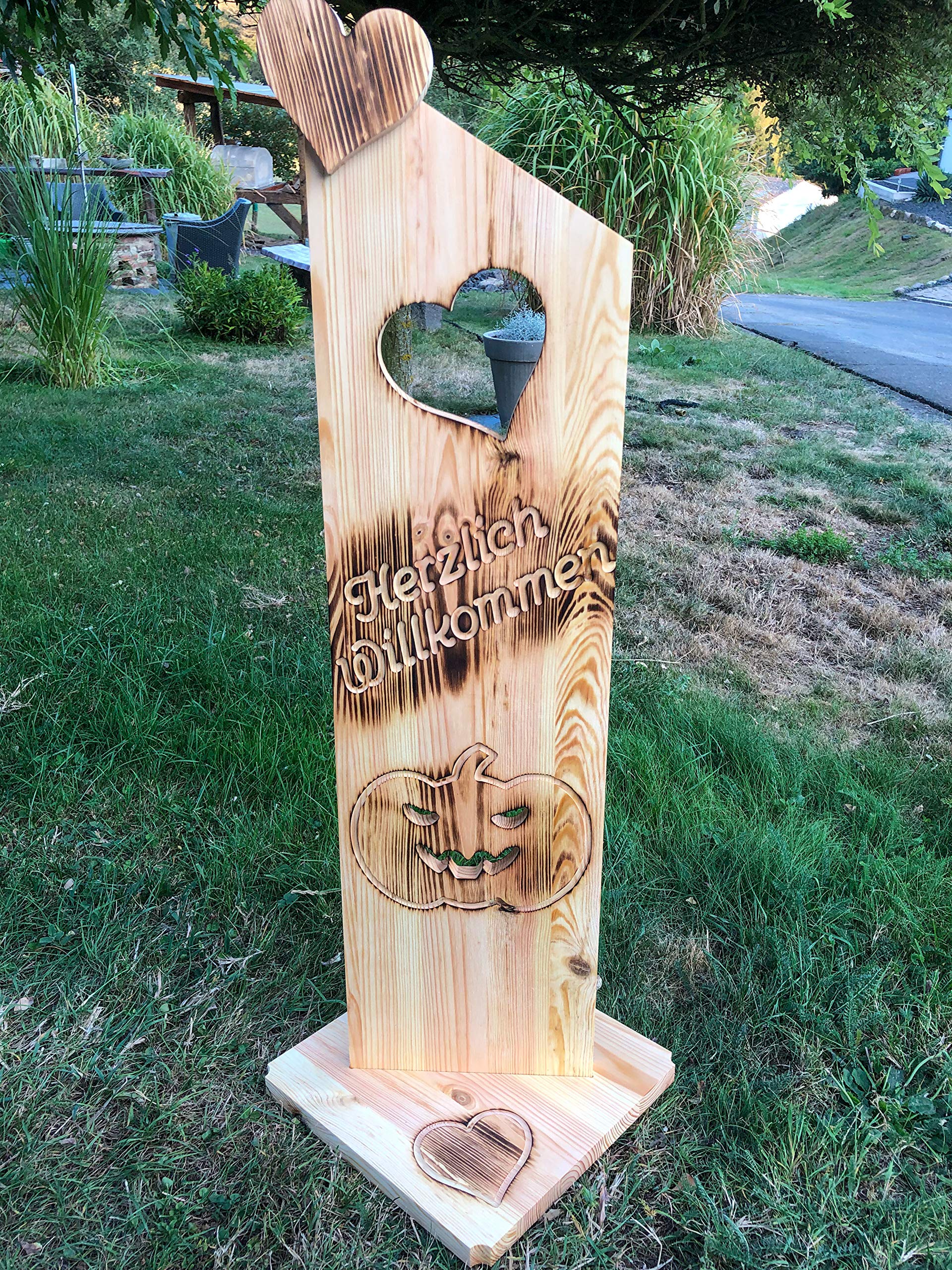Holz Deko Schild geflammt Herzlich Willkommen Halloween NR21