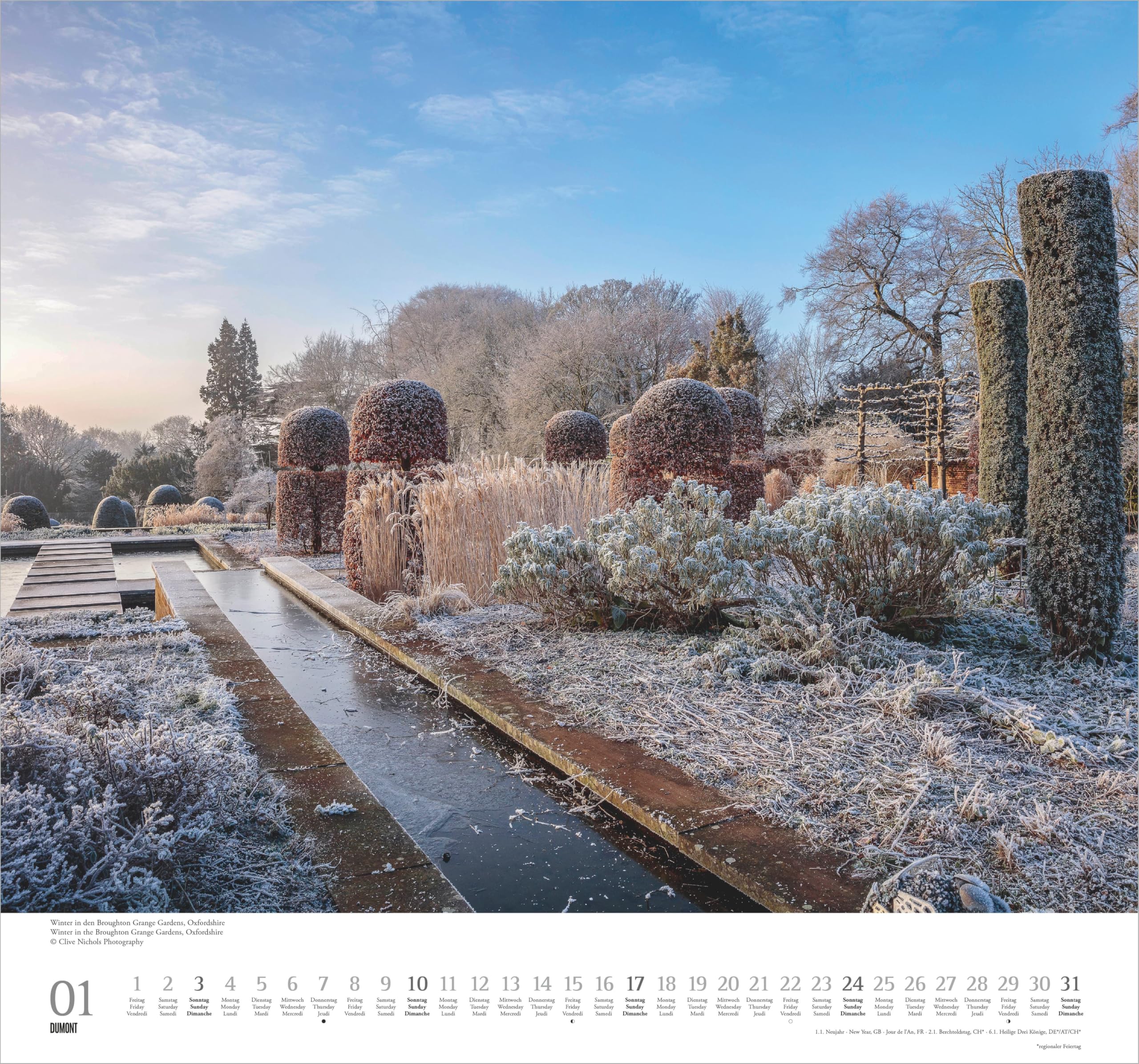 Englische Gärten 2027: Wandkalender 38x35,5 cm mit 12 Fotografien von englischen Gärten und 3-sprachigem Kalendarium