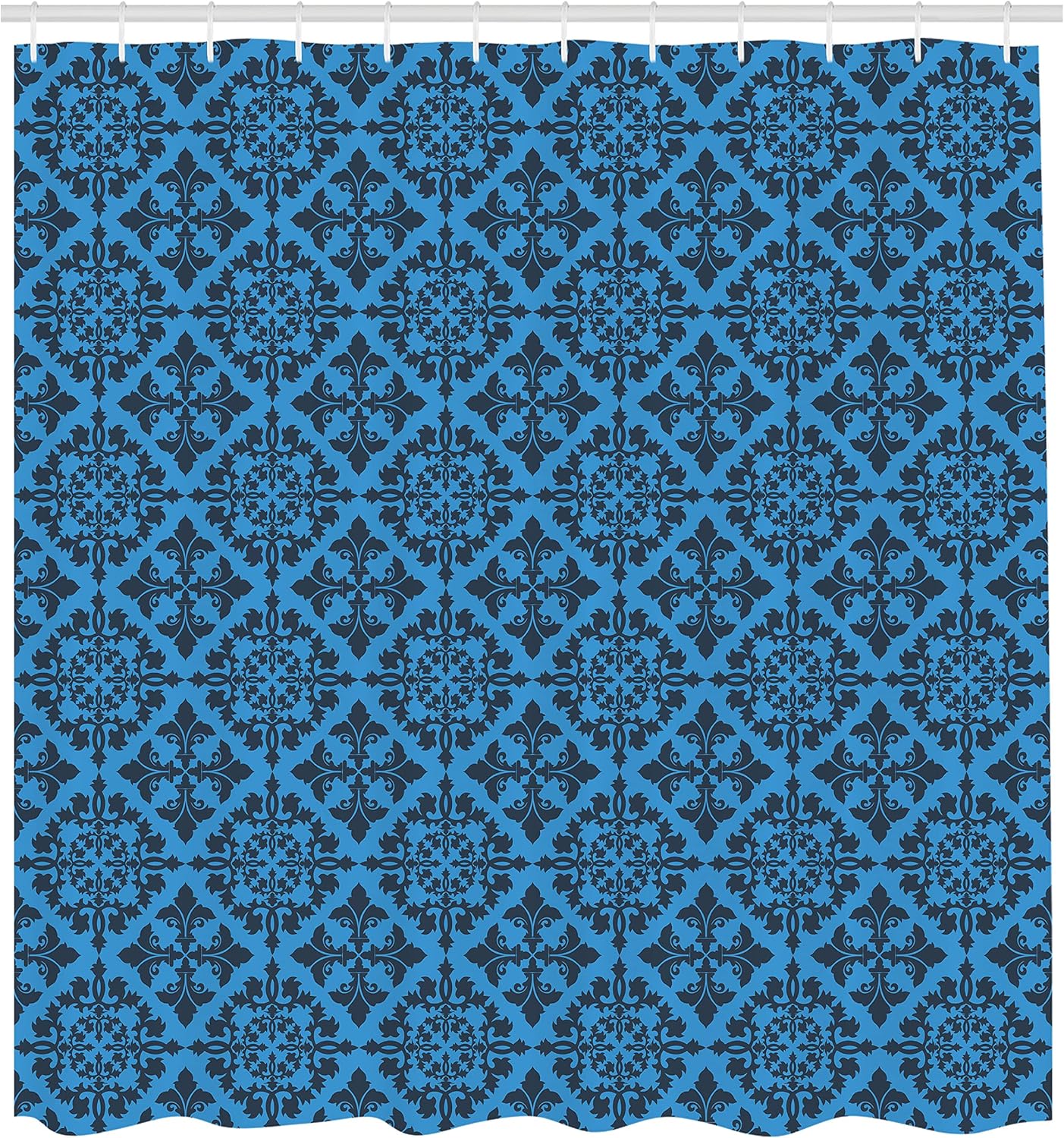 Ambesonne Retro Shower Curtain, Antique Victorian Floral Patterns in Modern Graphic Print Old Fashioned Art, Cloth Fabric Bathroom Decor Set with Hooks, 69" W x 84" L, Blue