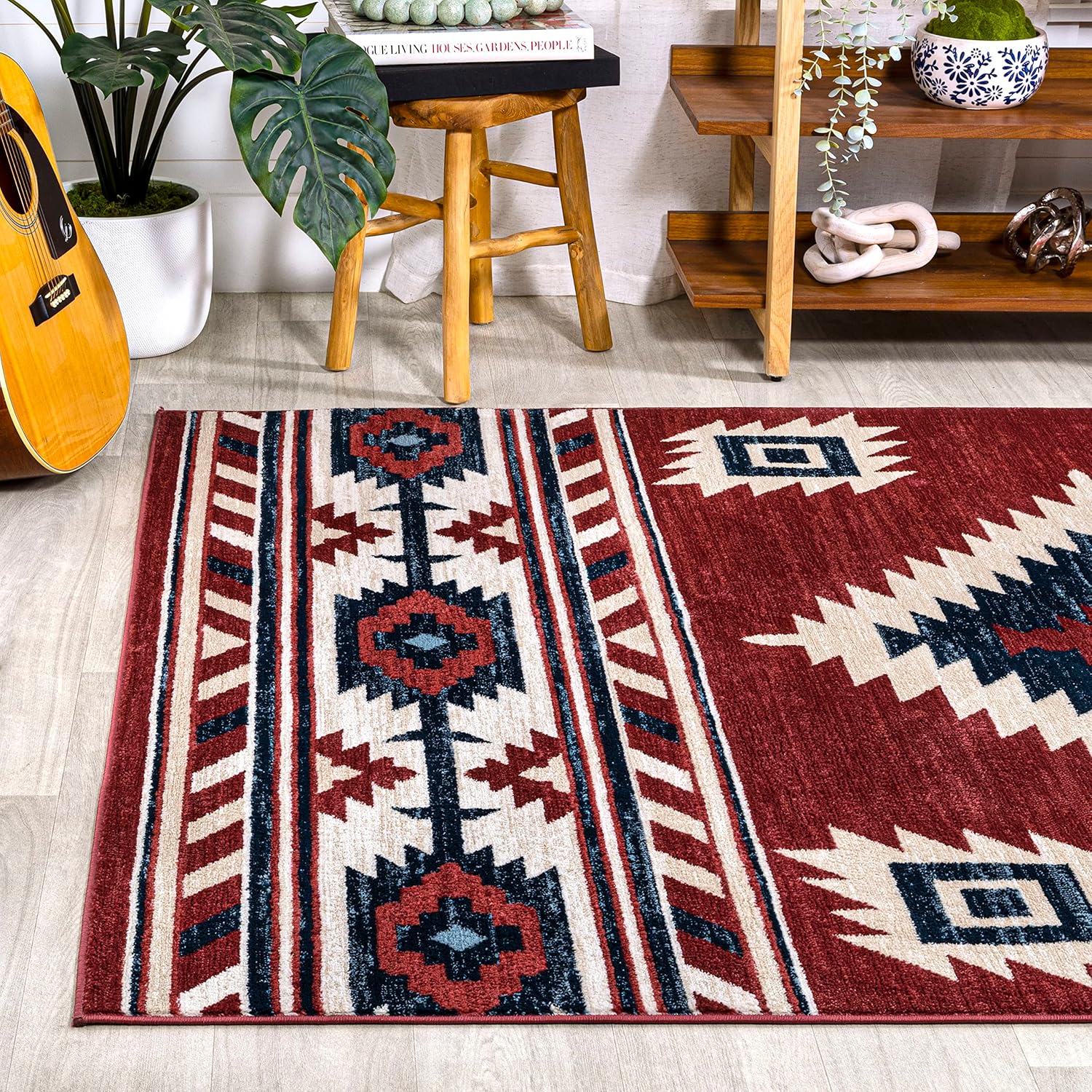 JONATHAN Y Medallion Southwestern Indoor Area Rug 4X6 Red/Navy/Cream, Serape for Living Room, Bedroom, Kitchen, Office, Easy-Cleaning, High Traffic, Pet-Friendly, Non-Shedding SWC100A-4