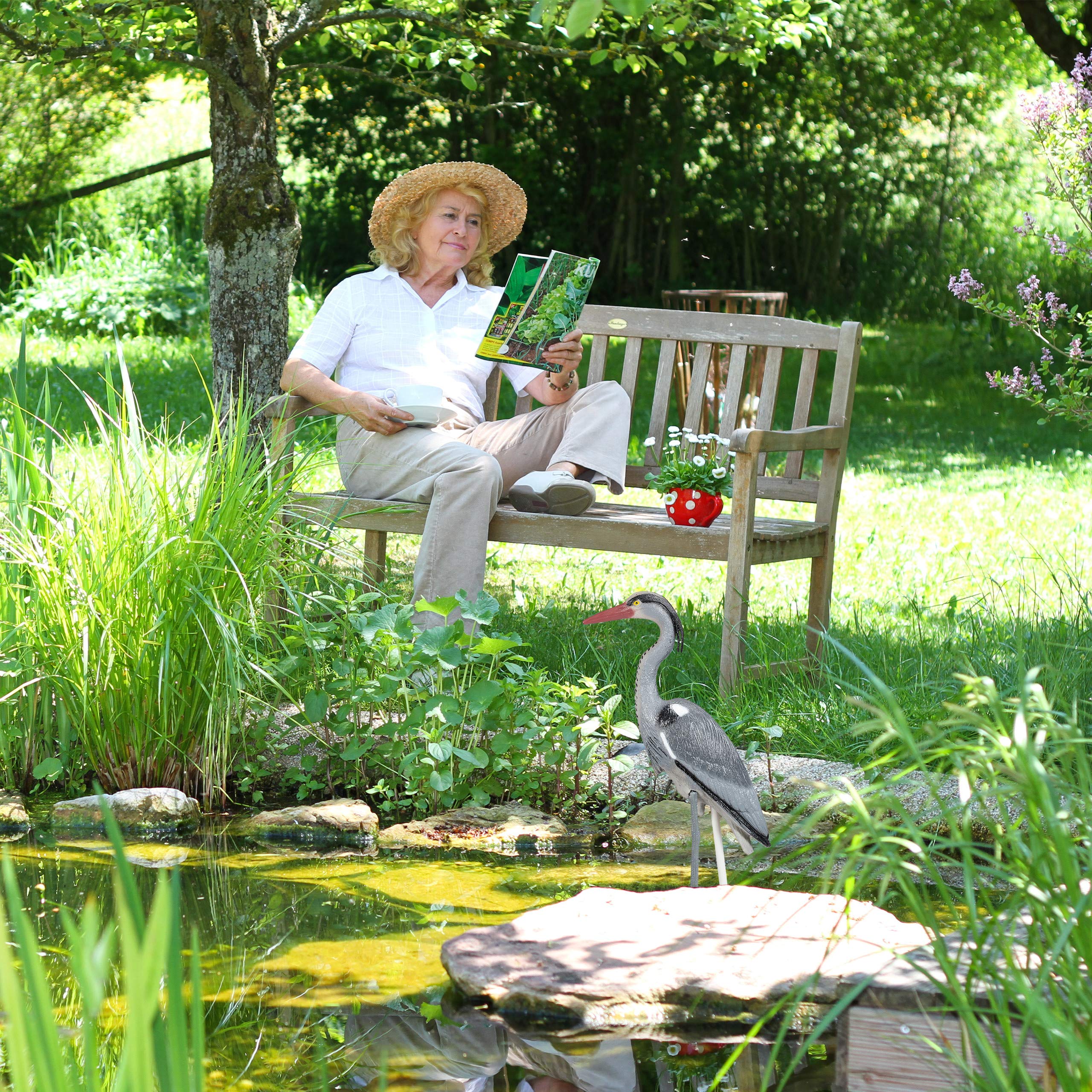 Relaxdays 2X Aironi Decorativi, Spaventa Gabbiani, Cenerino, con Asta, per Laghetto in Giardino, Arredamento, PE, Grigio