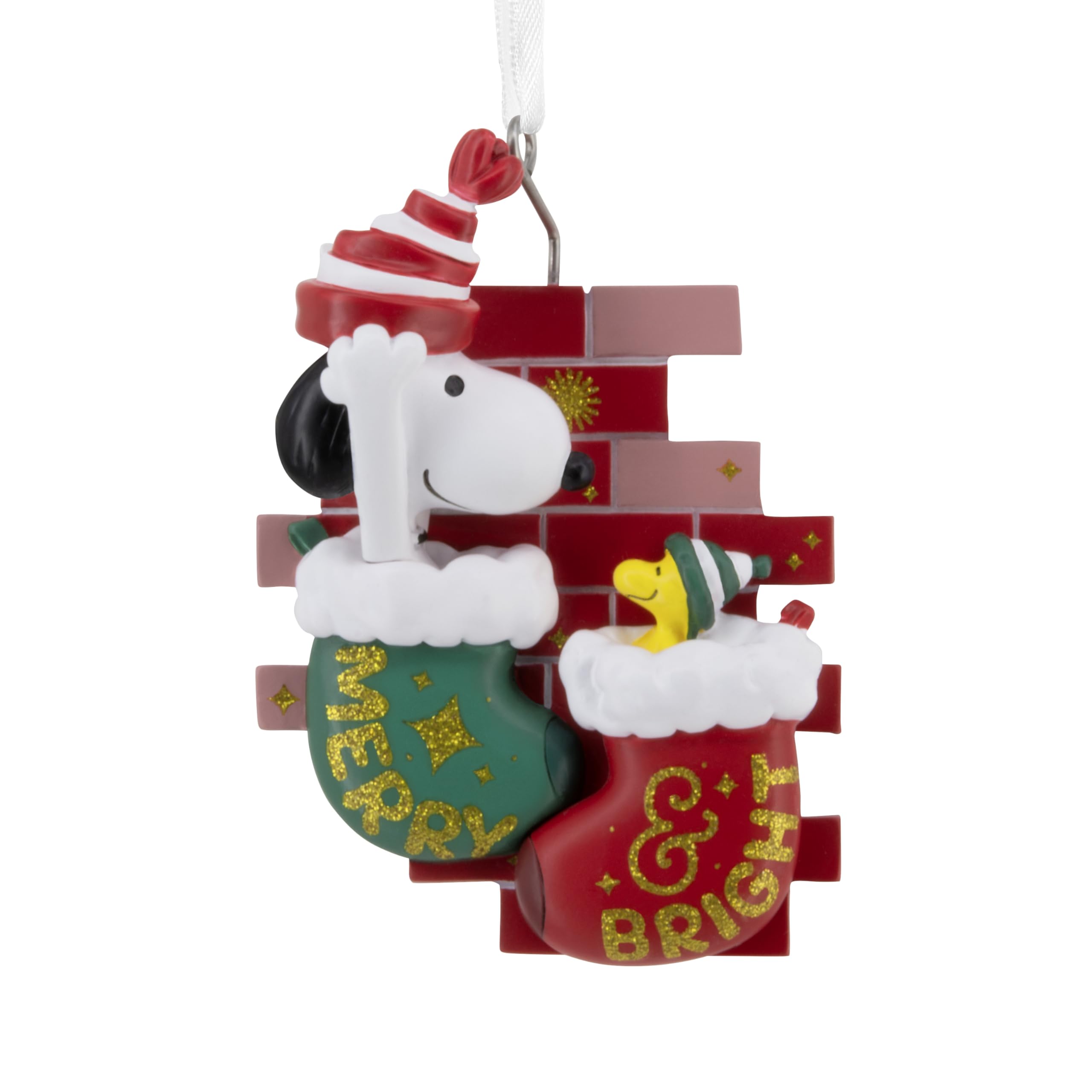 Hallmark Peanuts Christmas Ornament (Snoopy and Woodstock Merry & Bright) Snoopy and Woodstock in Stockings