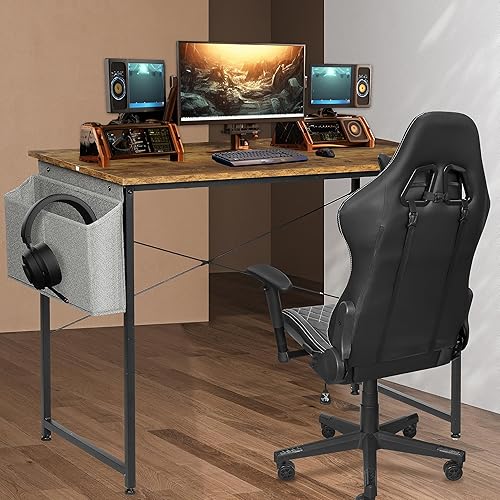 Miniatura 2 de Simple Deluxe Escritorio de oficina para computadora, mesa de PC de estilo moderno y simple con bolsa de almacenamiento, para trabajo en casa,