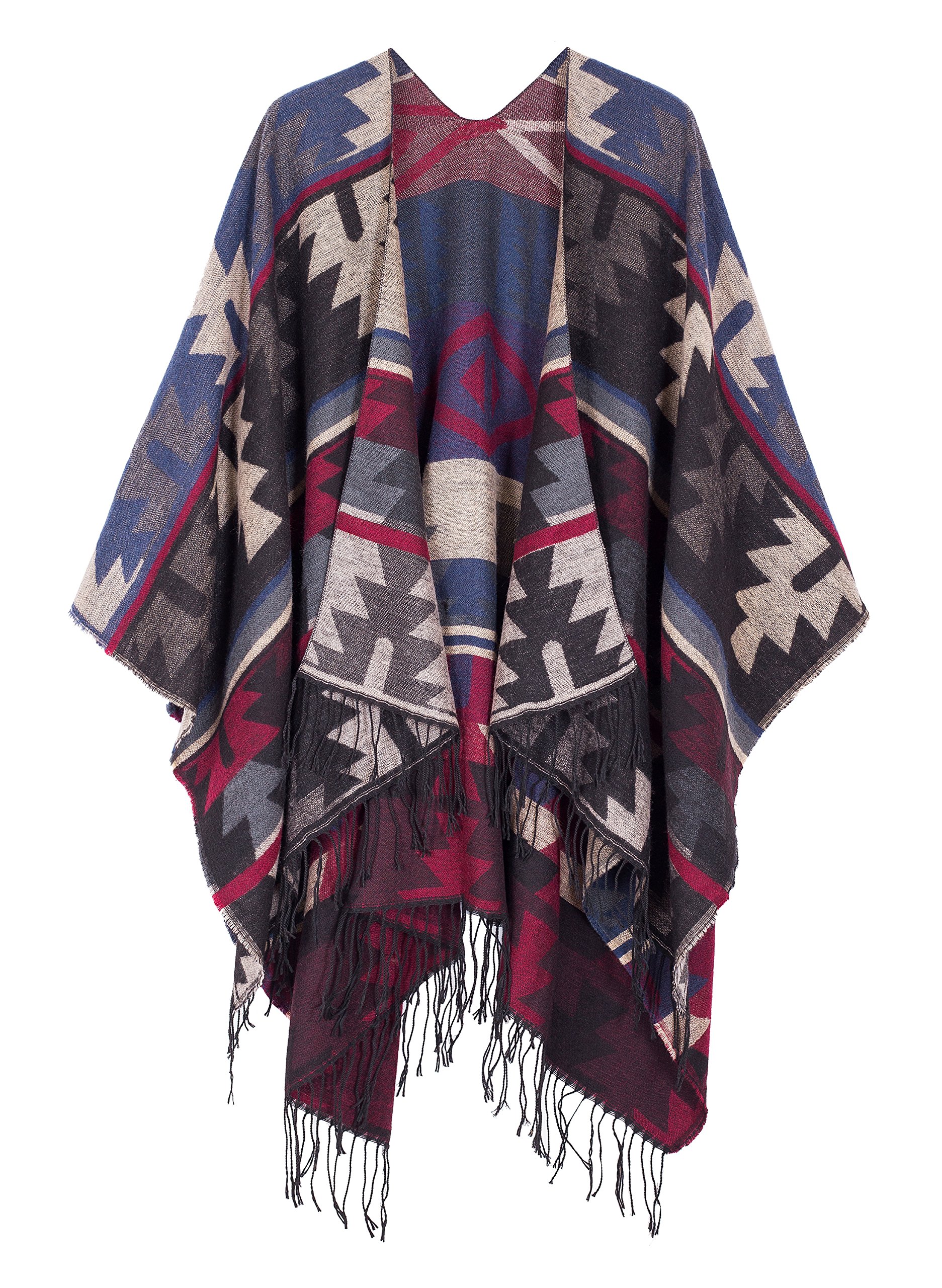 Urban CoCo Women's Printed Tassel Open front Poncho Cape Cardigan Wrap Shawl