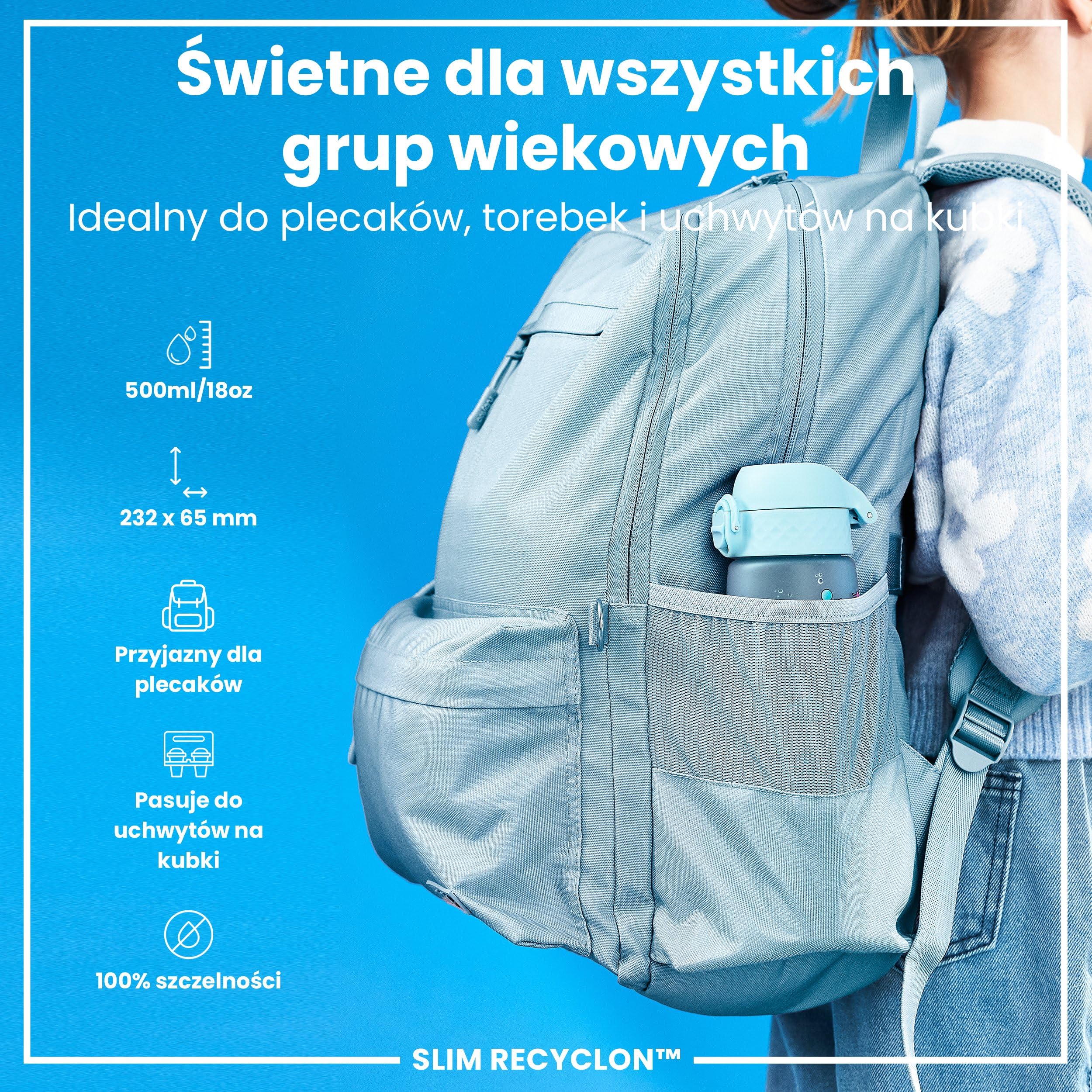 ION8 Butelka na Wodę, 500 ml/18 oz, Szczelna, Łatwe Otwieranie, Bezpieczny Zamek, Można Myć w Zmywarce, Bez BPA, Higieniczne Pokrycie, Uchwyt do Przenoszenia, Łatwa Czyszczenie, Bezwonny, Syreny