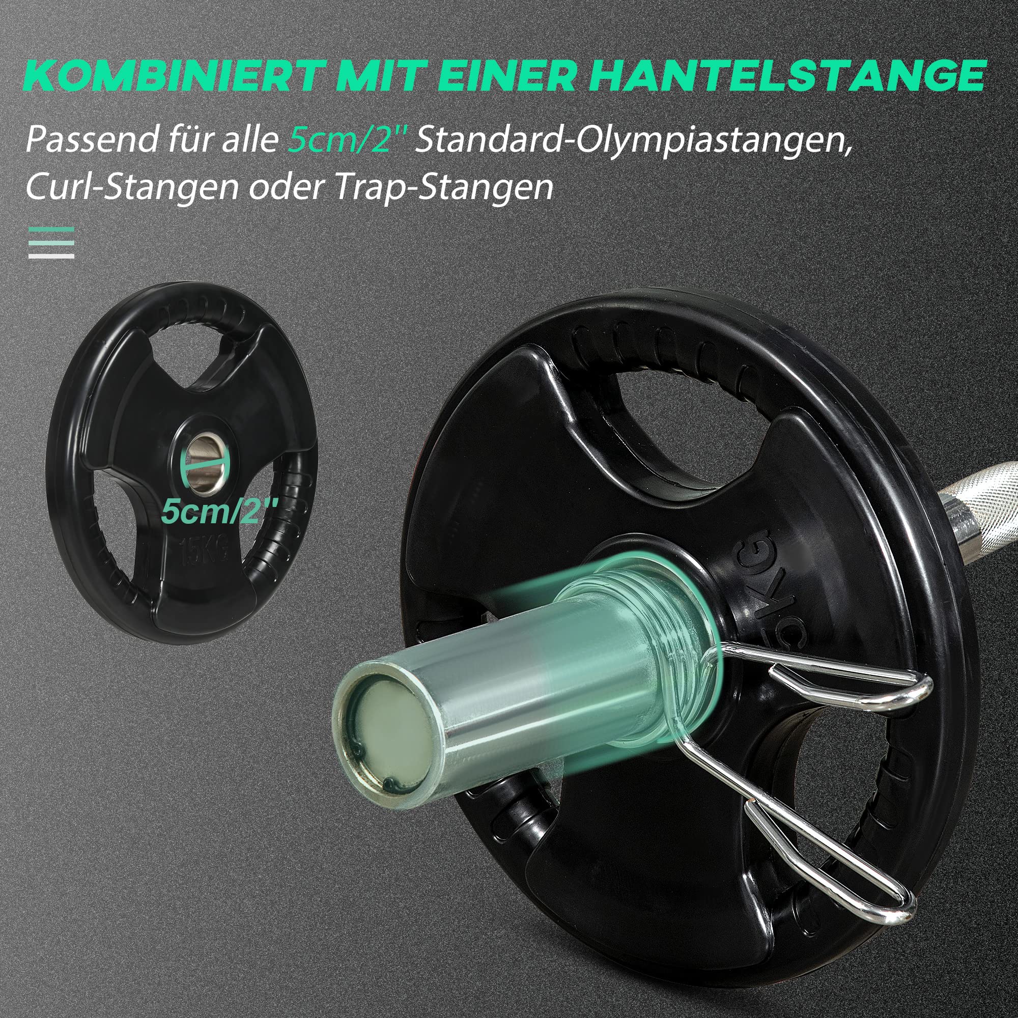 SPORTNOW Set de 2 disques d'haltères, Tri-Grip 2 x 15 KG disques Olympiques caoutchoutés, disques de Poids protégeant Le Sol avec perçage de 5 cm, Trois poignées, pour haltérophilie, Musculation