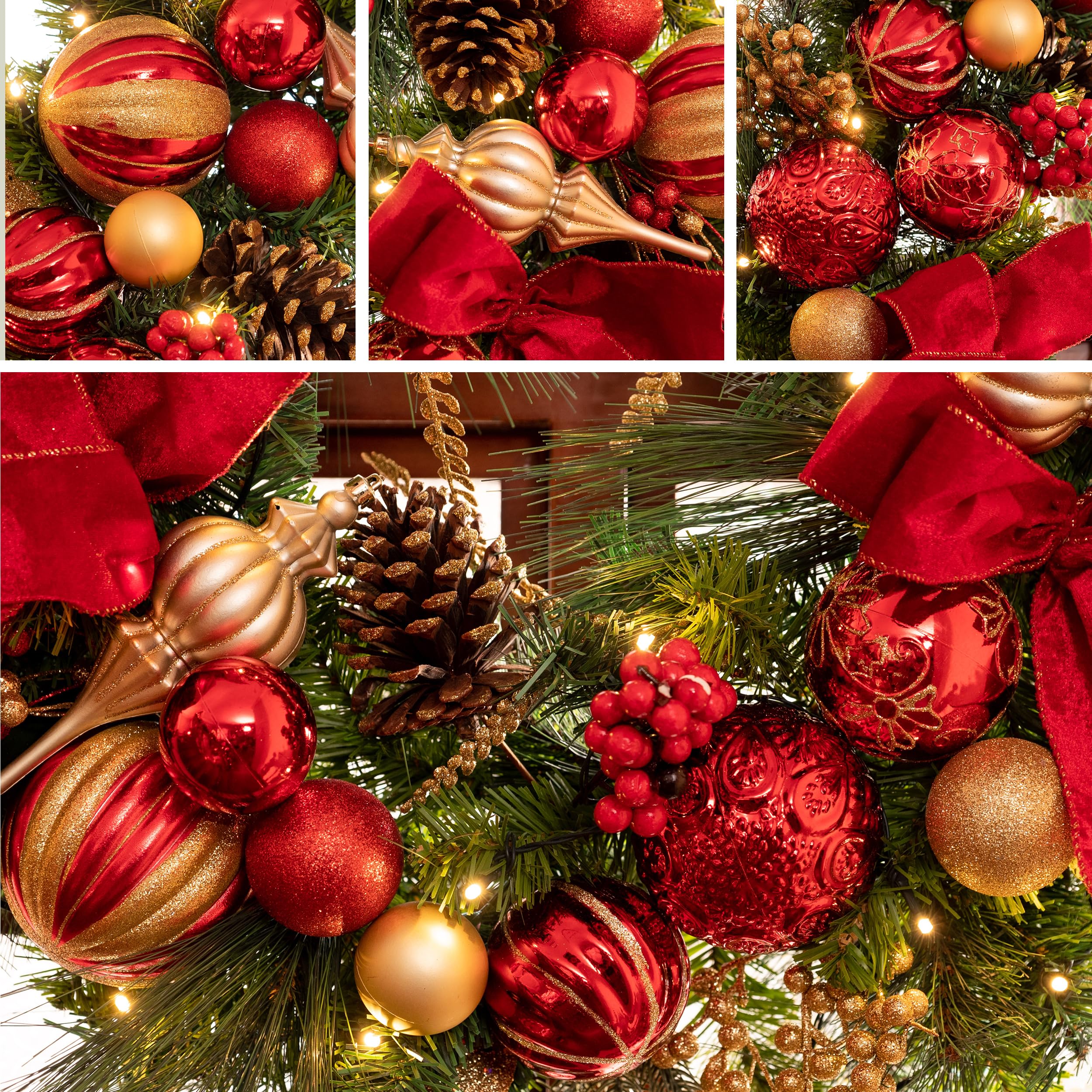 Valery Madelyn Pre-Lit Christmas Wreath for Front Door with Lights, 30 ...