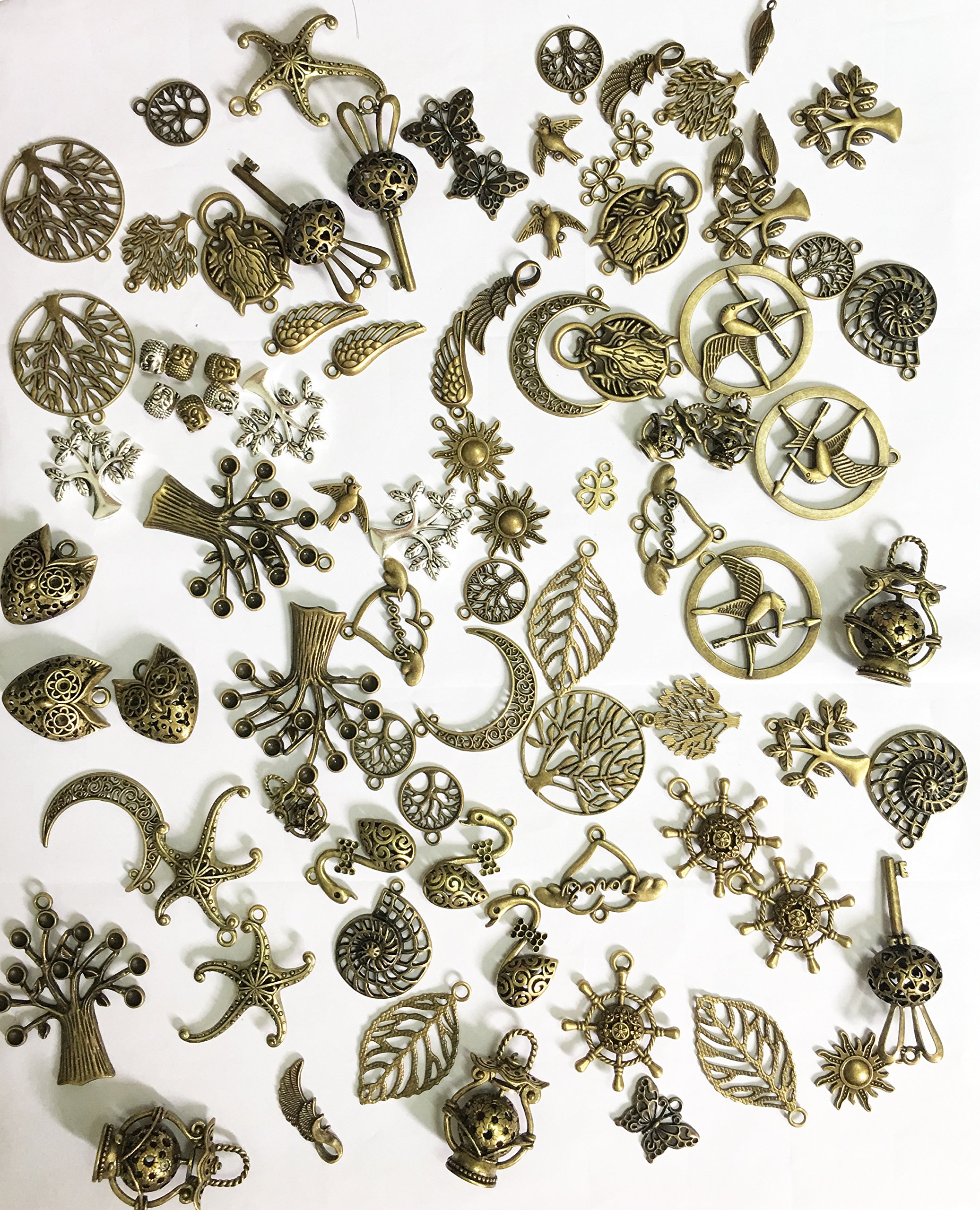 Salome Idea DIY-80 Antique Different disign Charms Pendants, Mix DIY for Jewelry Making and Crafting, Bronze