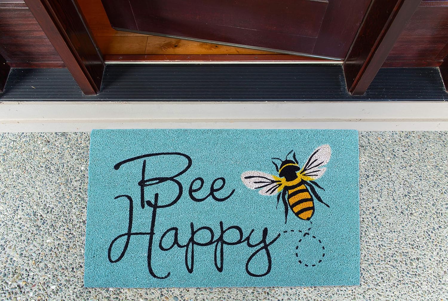 DII Natural Coir Doormat, Fun Greeting Mat, Bee Happy, 18x30