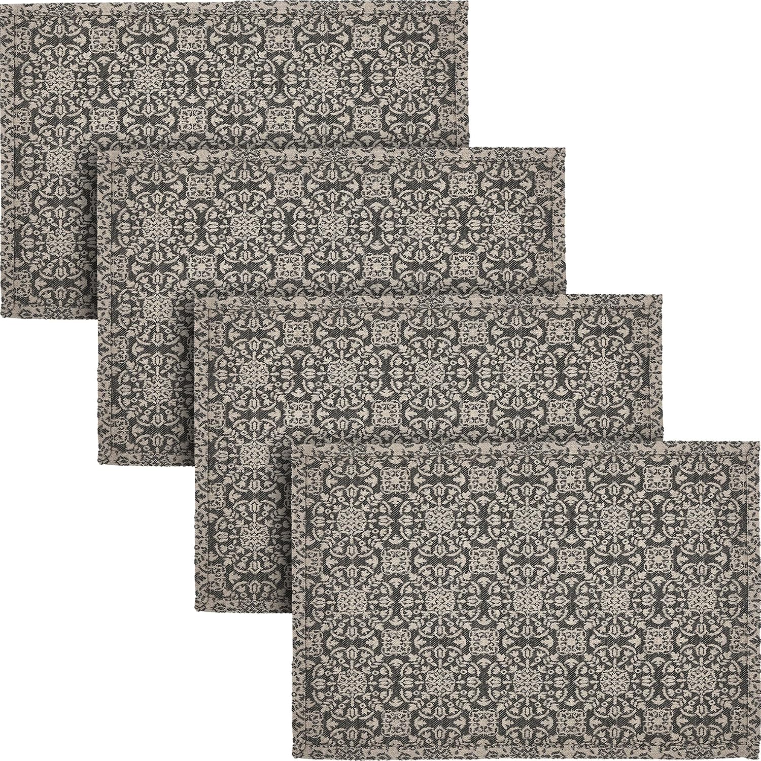 VHC Brands Custom House Black Tan Jacquard Placemat Set of 2 13x19, 4 Pack