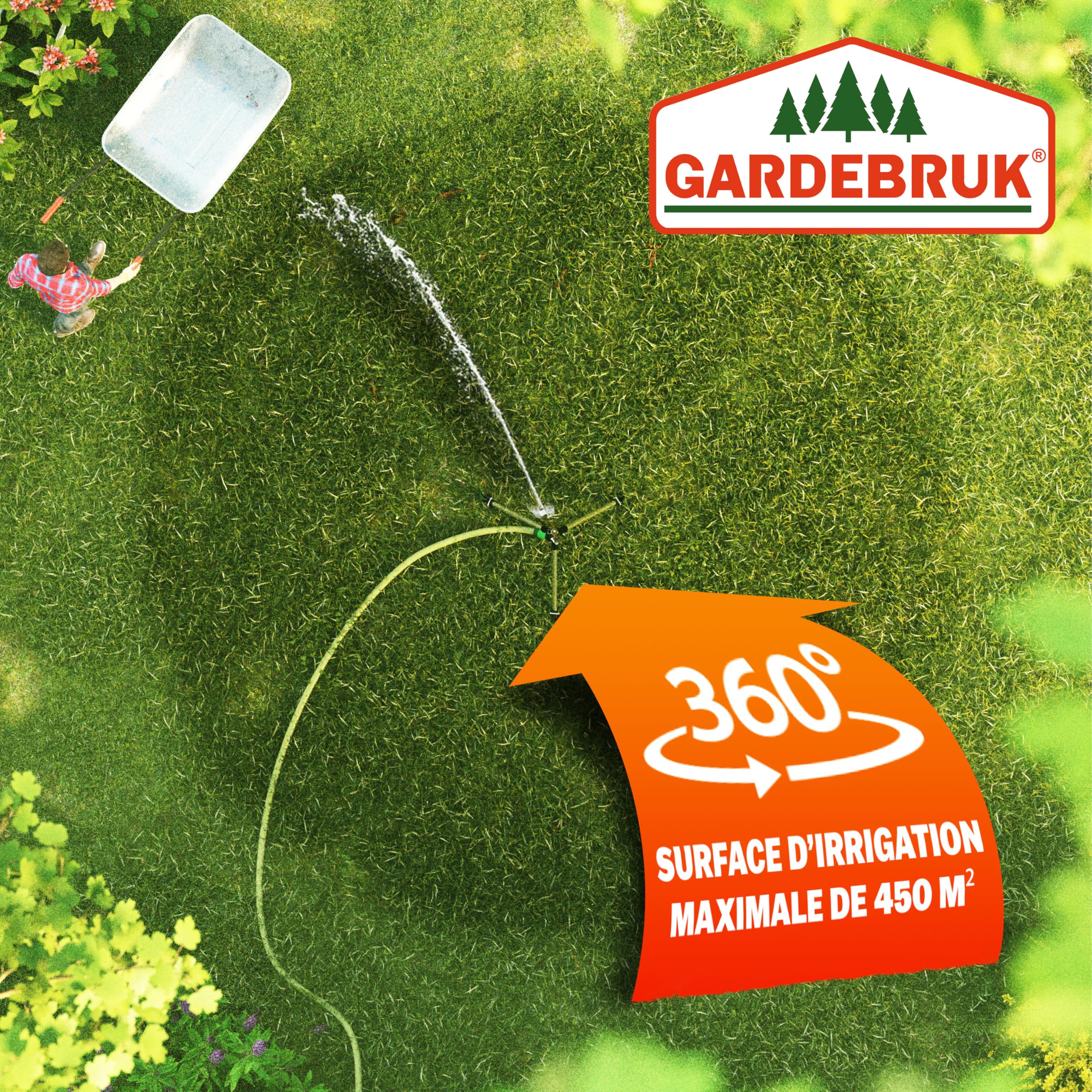 GARDEBRUK® Arroseur Automatique impulsions télescopique Irrigation Max. 24m 360° Embout pulvérisation Sprinkler trépied système Irrigation Jardin