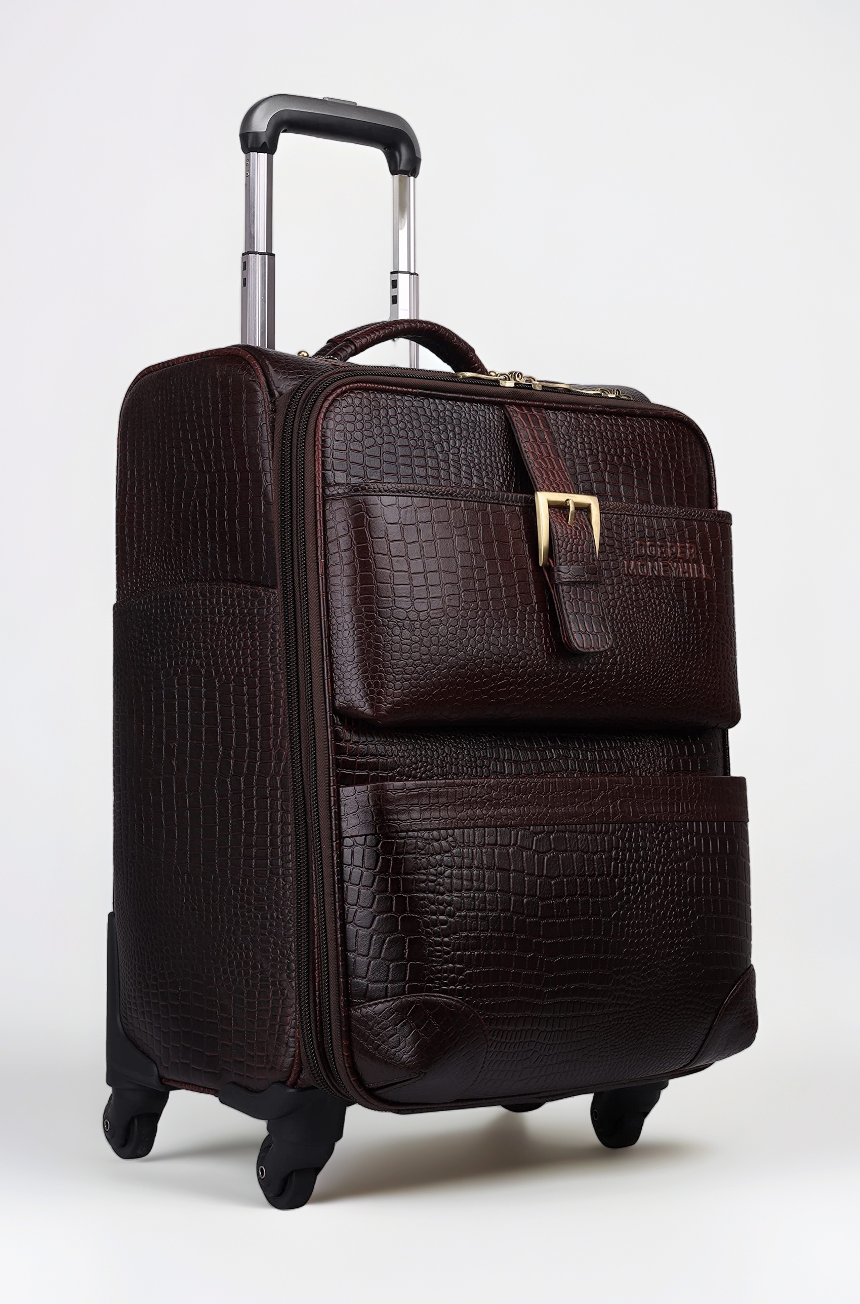 DORPER Money Hill Leather 44 litres Laptop Business Roller 18 inch Trolley Travel Bag for Men Cabin Size (3.5Kg) (C-Brown, Leather)