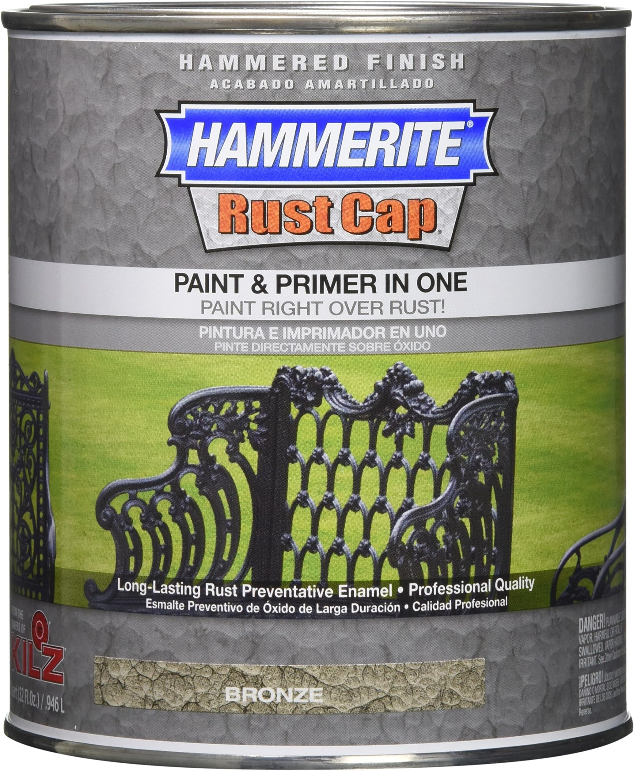 43185 Hammerite Rust Cap Hammered Bronze Enamel Paint, Quart