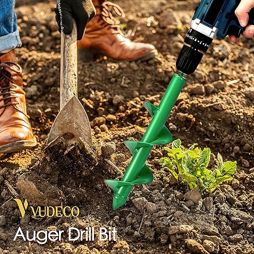 Miniatura 9 de VUDECO Gargen - Broca de taladro para plantar 2 piezas, herramienta de plantación de bulbos, excavadora de agujeros para poste de barrena, fácil