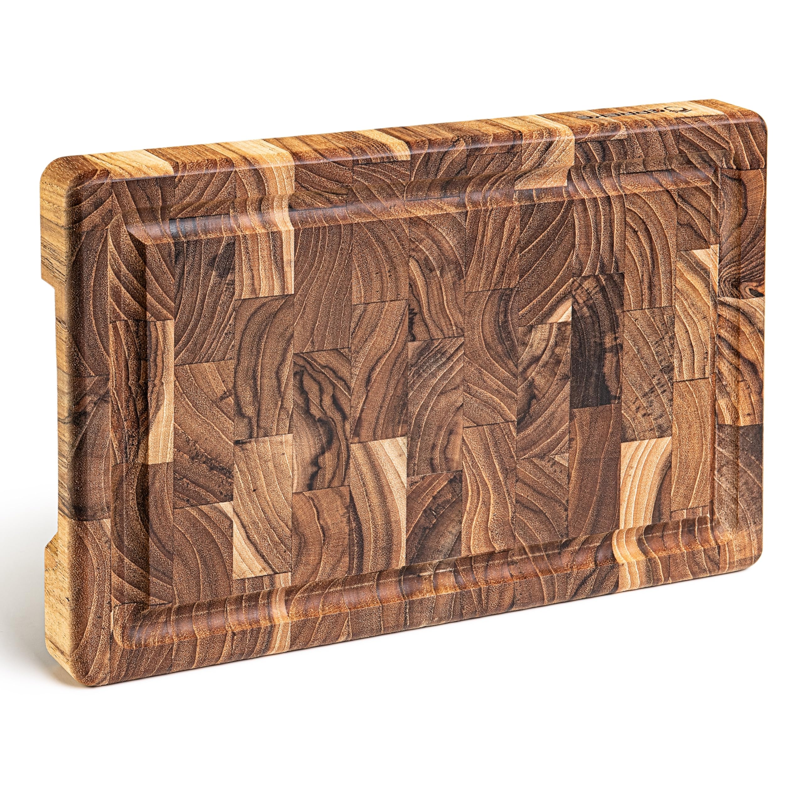 Erreke Deska do Krojenia Kuchnia z Naturalnego Drewna Tekowego, 30x20,5x3,2 cm, End Grain z Rowkiem na Soki, Dwustronna i z Uchwytami, Kompaktowa, Drewniana Deska Kuchnia