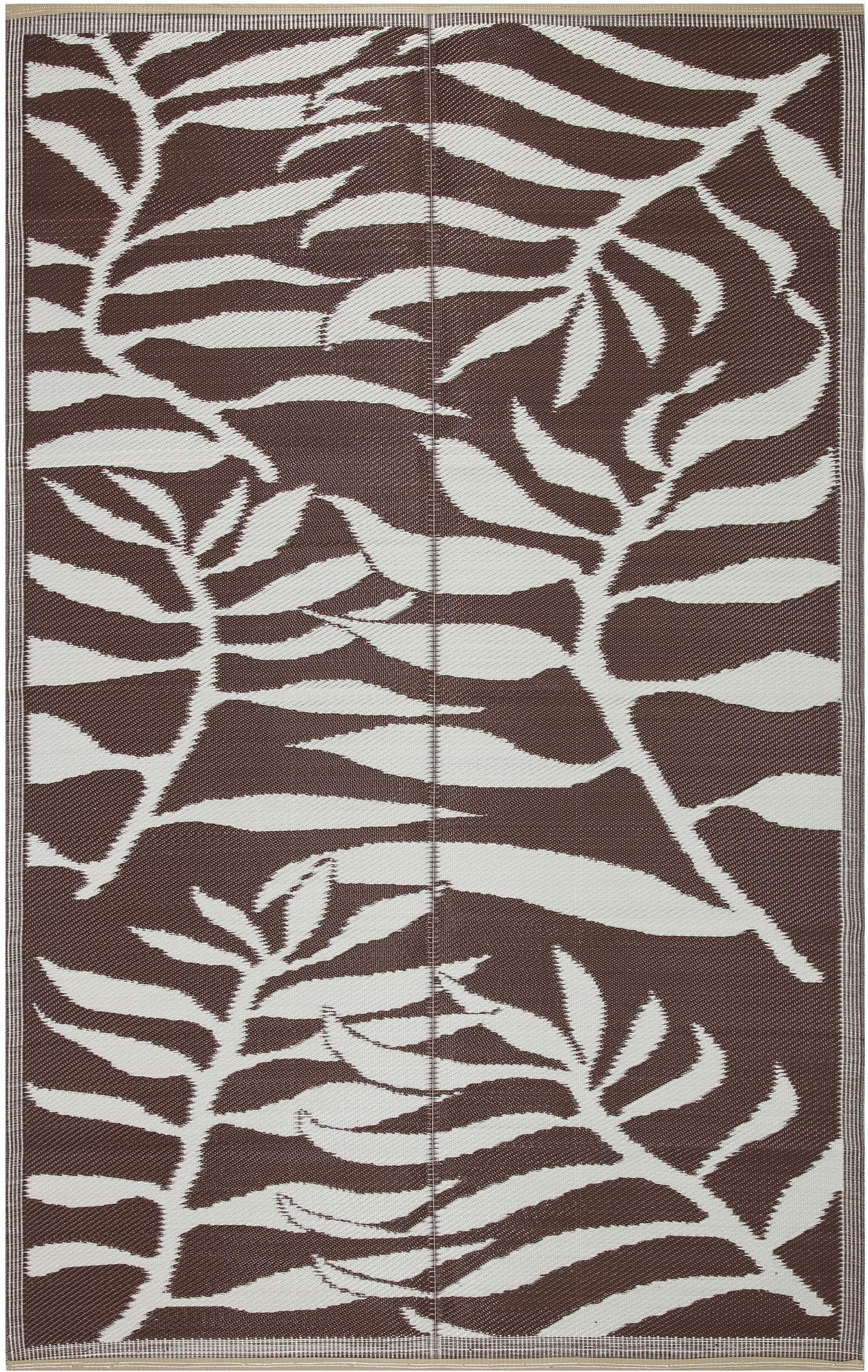Lightweight Indoor Outdoor Reversible Plastic Area Rug - 5'9" x 8'9" Leaf Pattern - Brown/White
