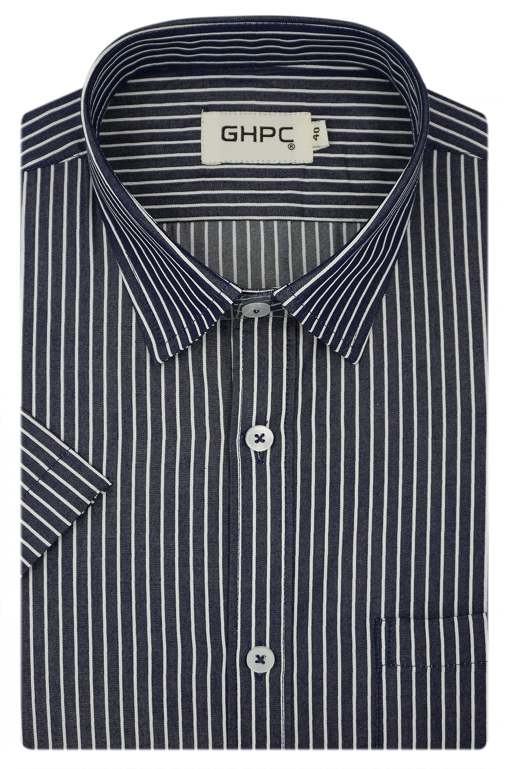 GHPC 100% Cotton Striped Half Sleeves Regular Fit Formal Shirt for Men