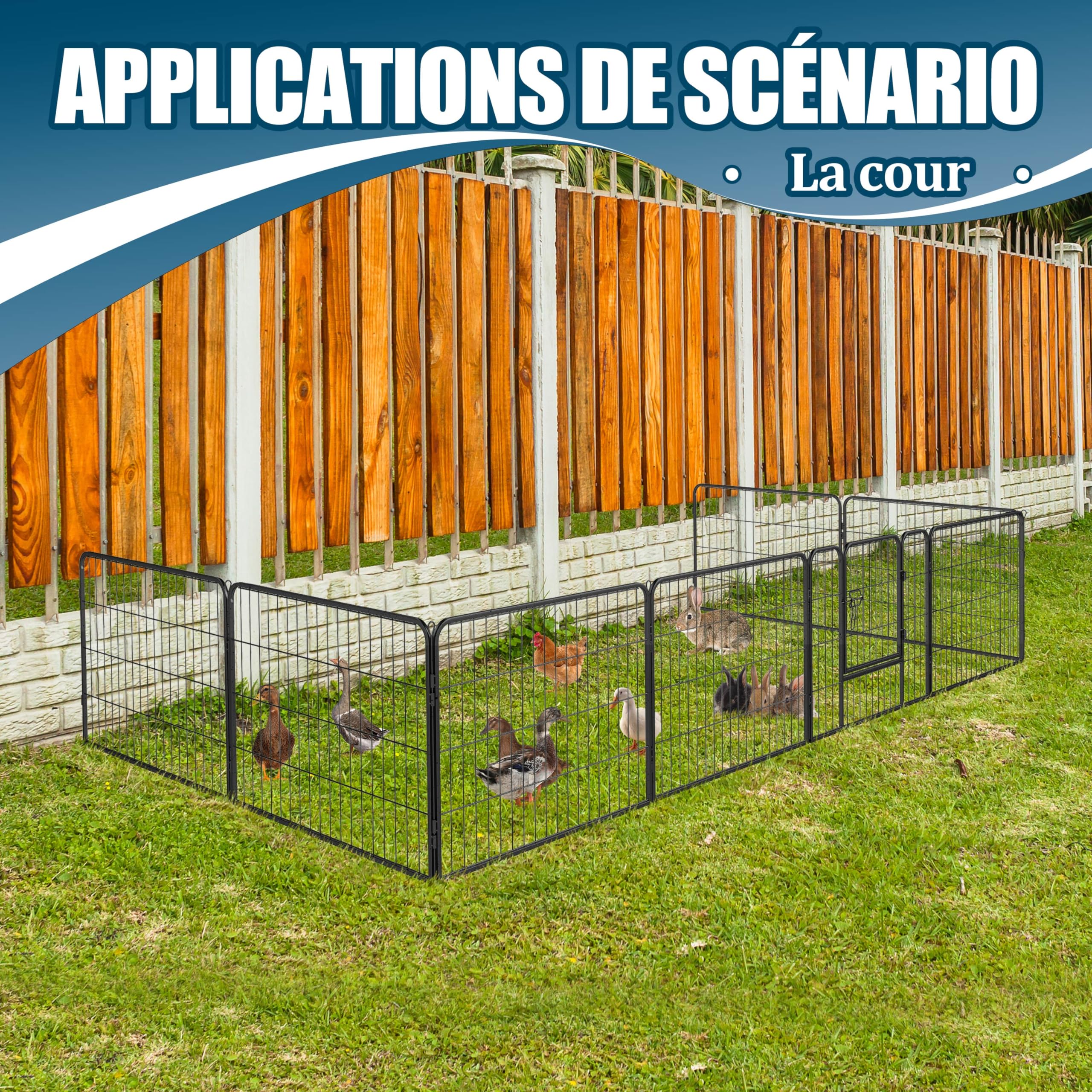 Parc pour Chien Enclos 8 Panneaux Chiot Petit Exterieur/Interieur pour Animaux de Compagnie 80 x 60 cm Noir