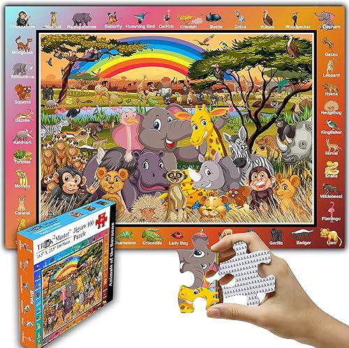 Think2Master Rompecabezas de 100 piezas con diseño de safari de animales de la sabana. Divertido juguete educativo para niños, escuela y familias.