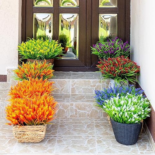 Miniatura 6 de Flores artificiales de otoño para decoración al aire libre, 20 paquetes de plantas de otoño artificiales de plástico resistentes a los rayos UV para