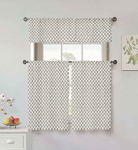 Tobia Linen - Juego de cenefas y niveles de cocina texturizados Cortina de ventana pequeña para cafetería, baño, lavandería, dormitorio, gris pardo
