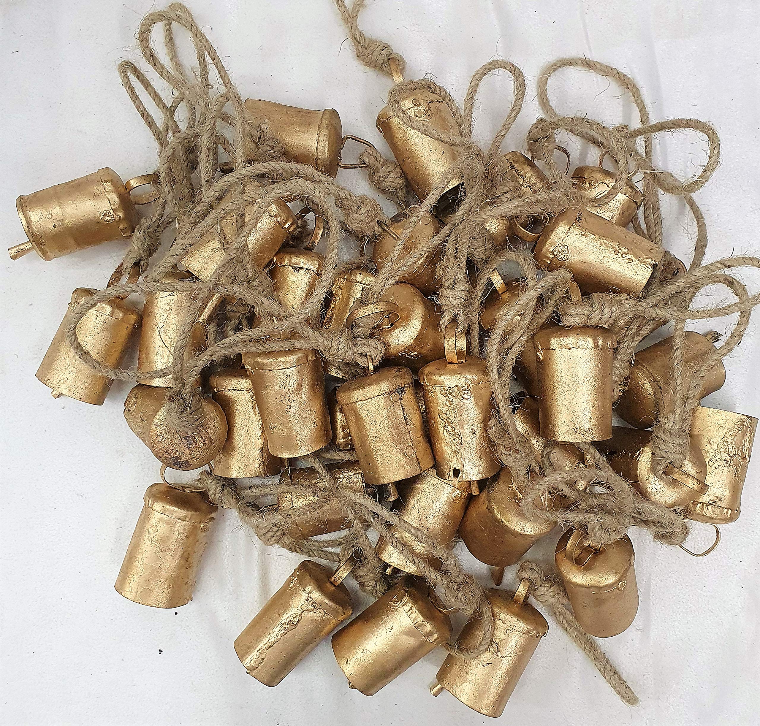 HIGHBIX Big 7cm Handmade Vintage Rustic Lucky Tin Cylinder Shaped Cow Bells Set of 30 Festive Décor Bells with Jute Rope - Image 3 thumbnail