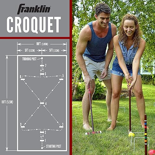 Miniatura 4 de Franklin Sports Juegos de croquet portátiles para patio trasero Juegos completos de croquet para 4 + 6 jugadores con mazos, bolas de croquet +