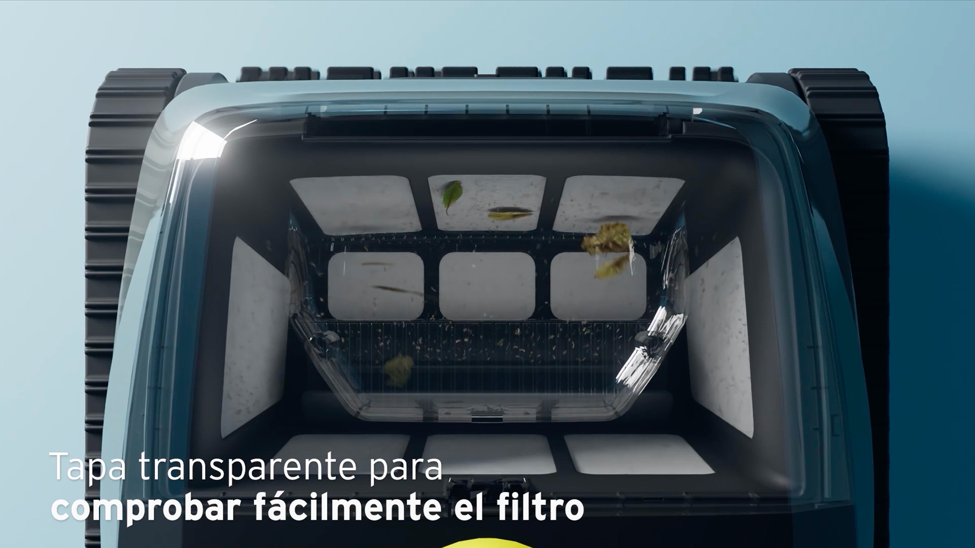 Tapa transparente para acceso fácil al filtro.