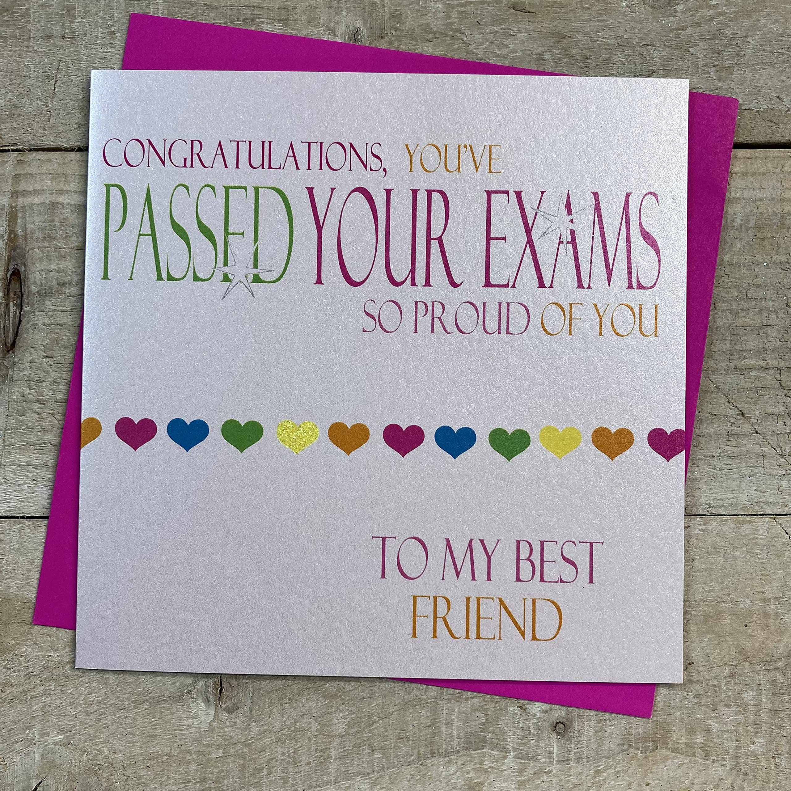 WHITE COTTON CARDS Congratulations Proud of YouTo My Best Friend, Handmade Card (Neon, Passed Exams)