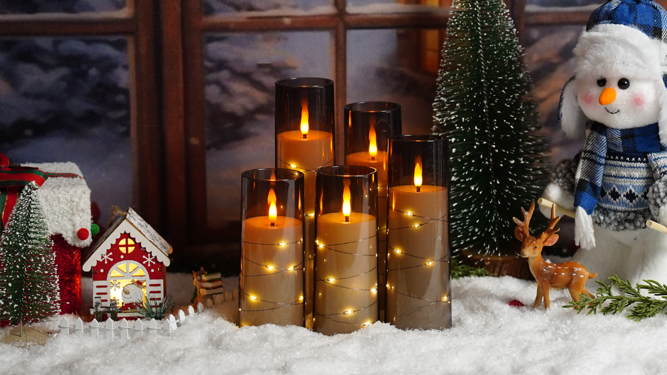 Flameless LED Candles with Timer 5 Pc Flickering Flameless Candles for Romantic Ambiance and Home Decoration Stable Acrylic Shell,with Embedded Star String,Battery Operated Candles(Grey) - Image 8