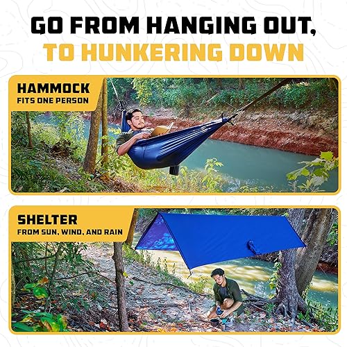 Miniatura 4 de Wise Owl Outfitters Hamaca 4 en 1  Hamaca de camping, lona de refugio, poncho y huella  Accesorios esenciales y accesorios para campistas
